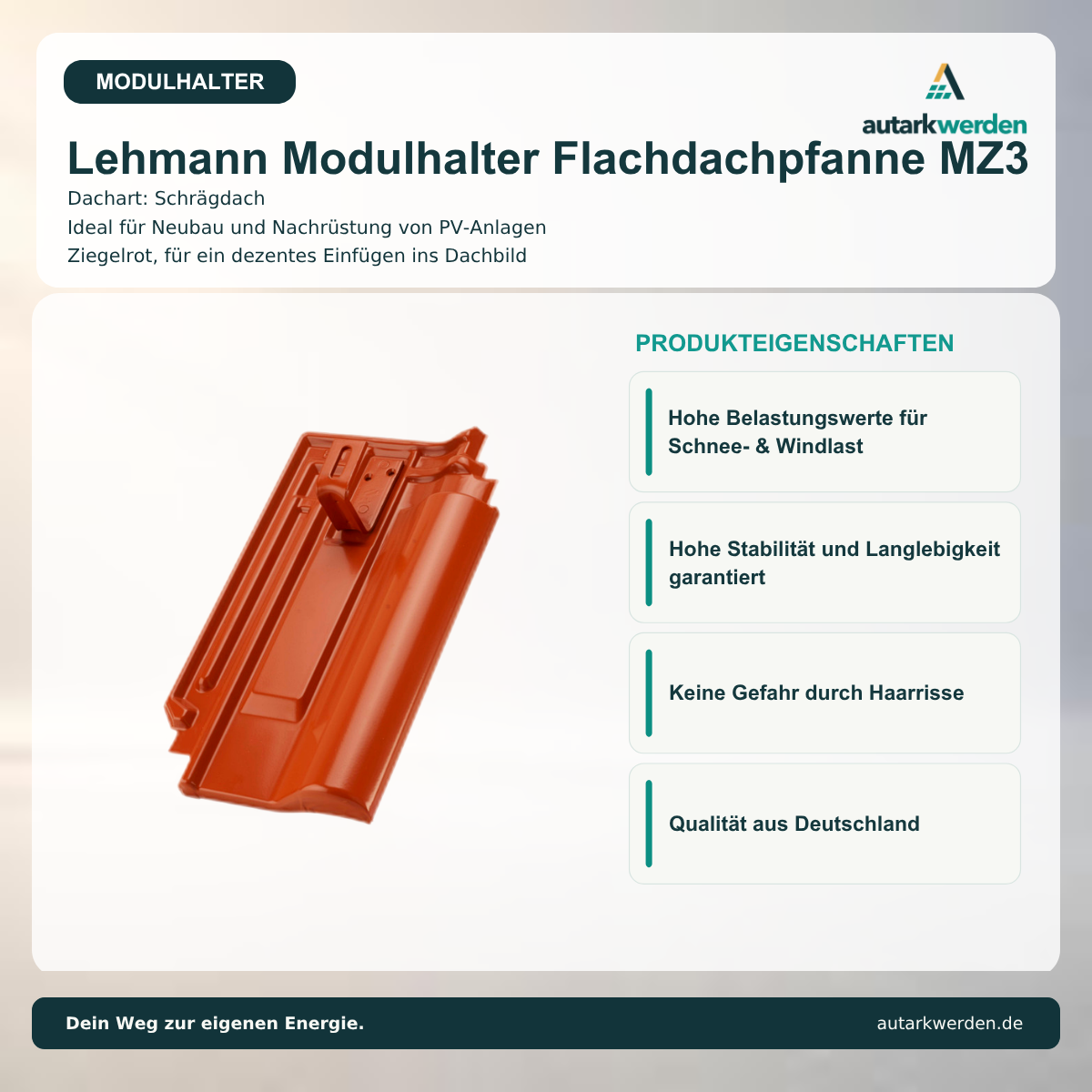 Lehmann Modulhalter Flachdachpfanne MZ3, ziegelrot Metalldachziegel