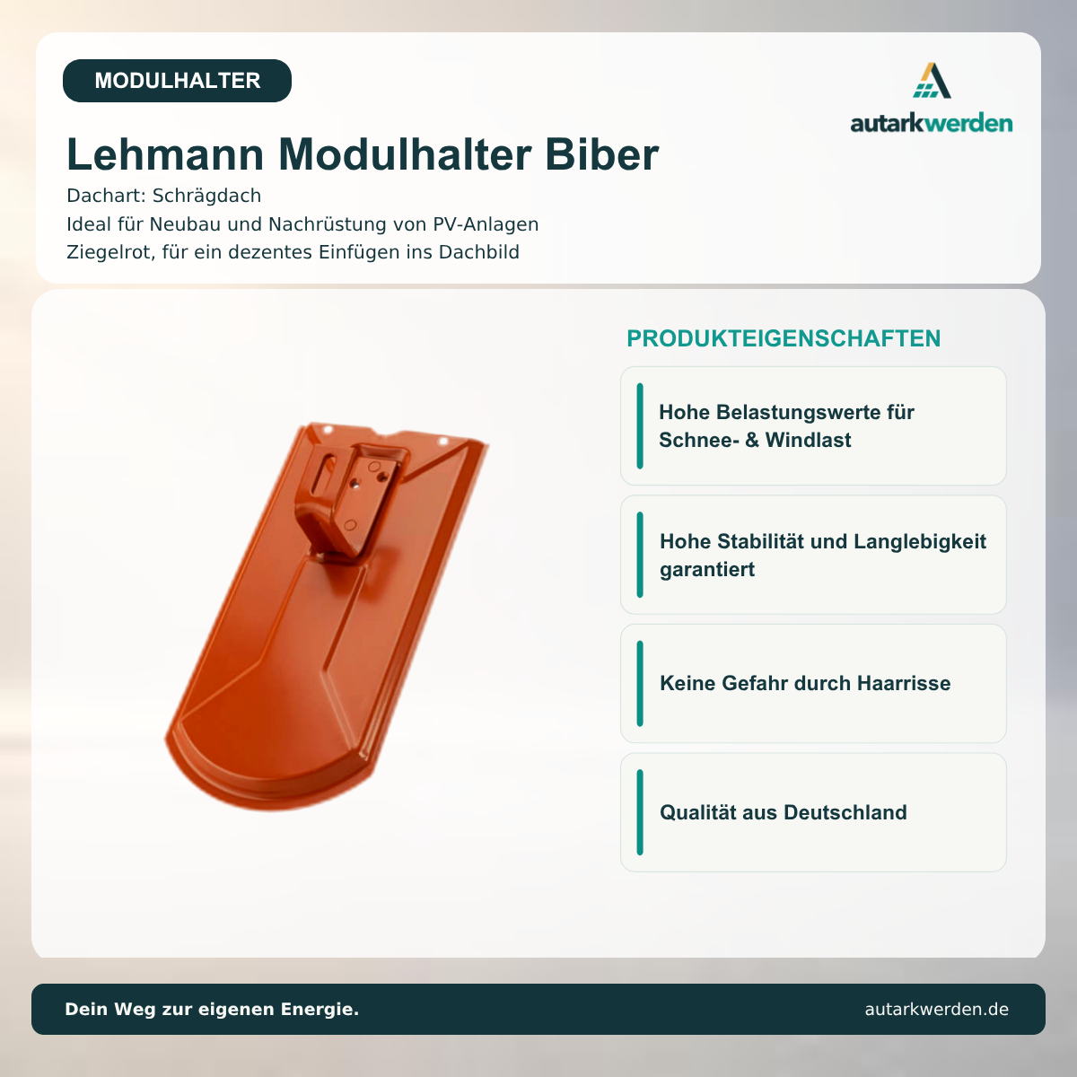 Lehmann Modulhalter Biber, ziegelrot Metalldachziegel