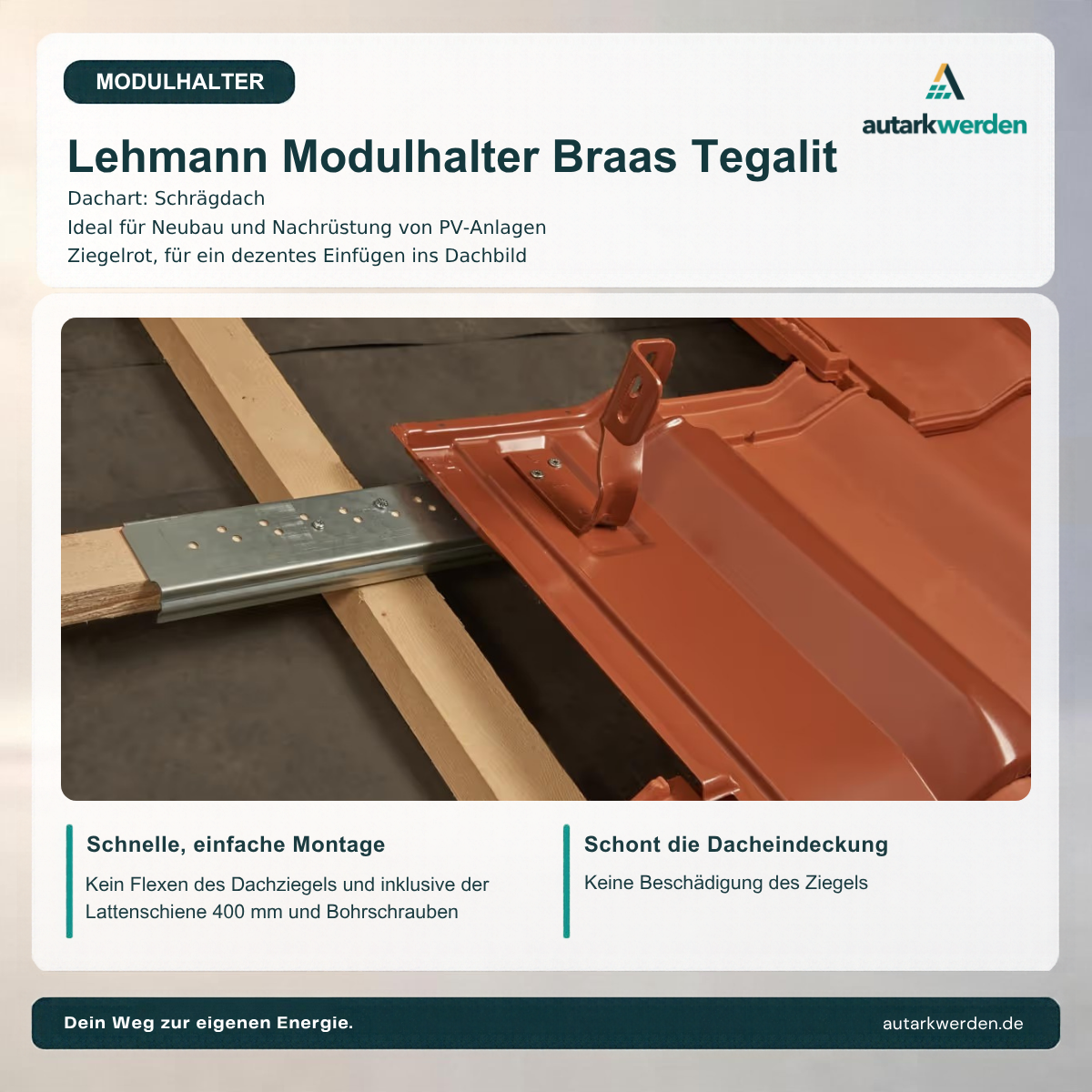 Lehmann Modulhalter Braas Tegalit, ziegelrot Metalldachziegel