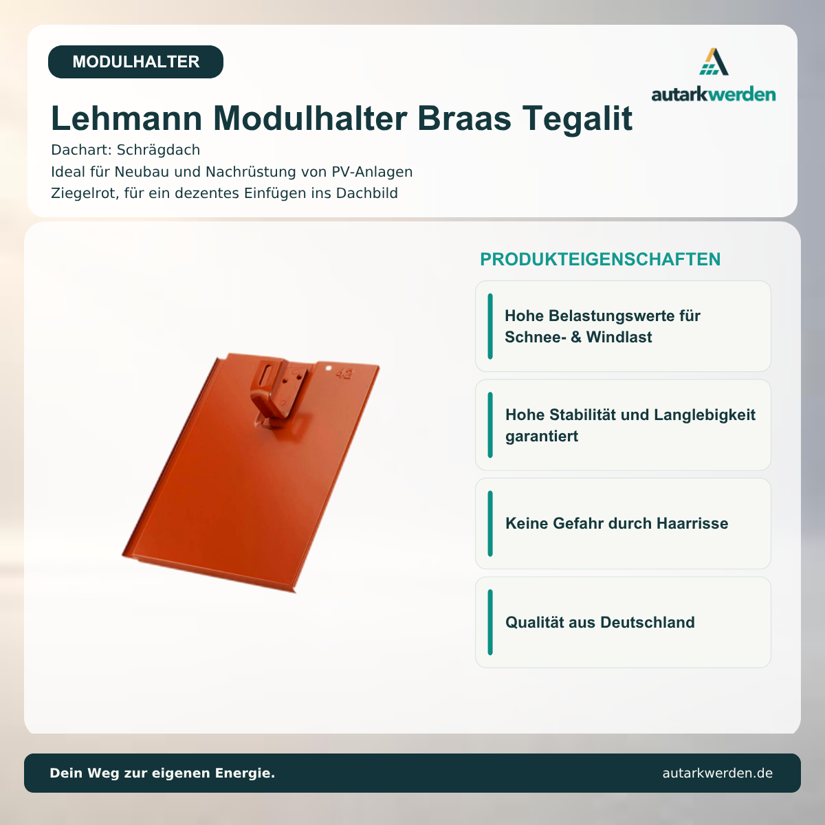 Lehmann Modulhalter Braas Tegalit, ziegelrot Metalldachziegel