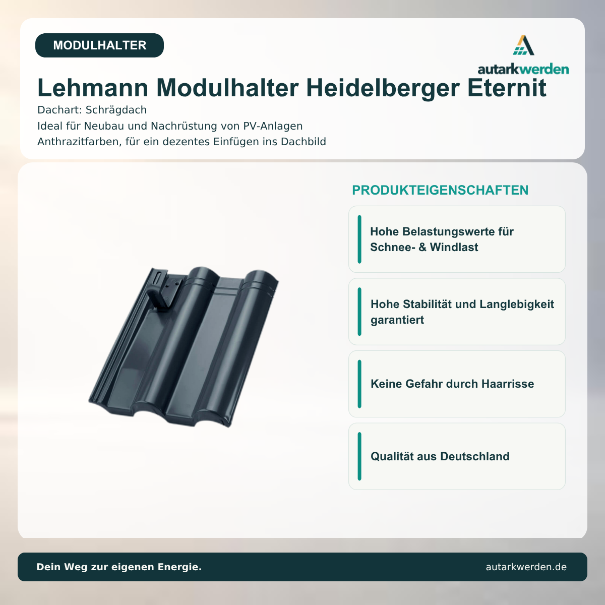 Lehmann Modulhalter Heidelberger Eternit, anthrazit Metalldachziegel