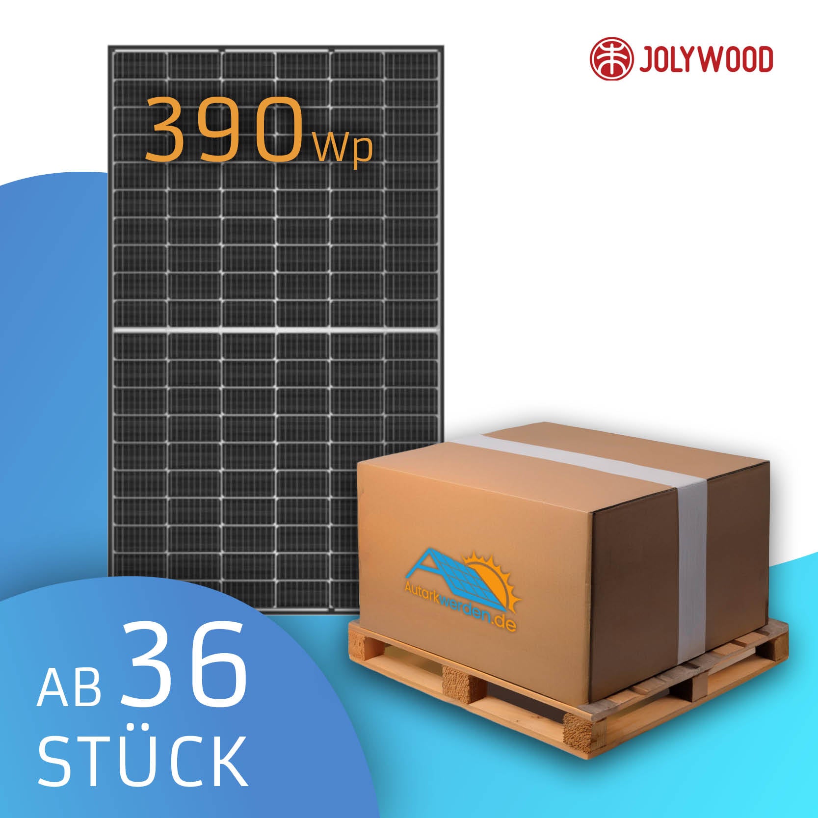 Jolywood 390 W Bifazial Glas/Glas Solarmodul Palette