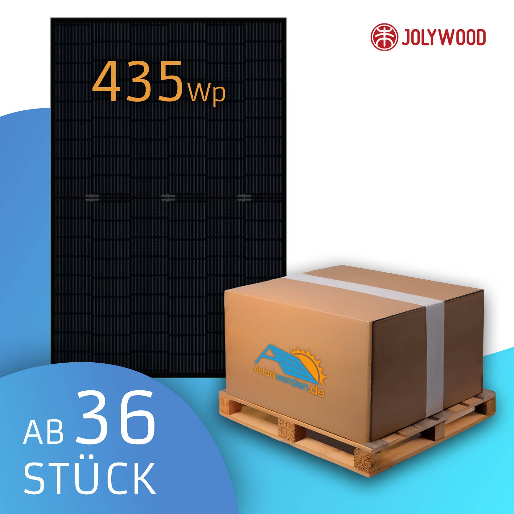 Jolywood 435 Watt Bifazial Glas/Glas, black Solarmodul (Palette 36Stk)