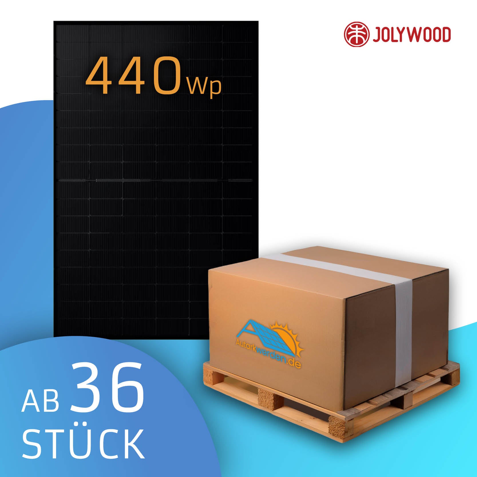 Jolywood 440 Watt Bifazial Glas/Glas, black Solarmodul Palette