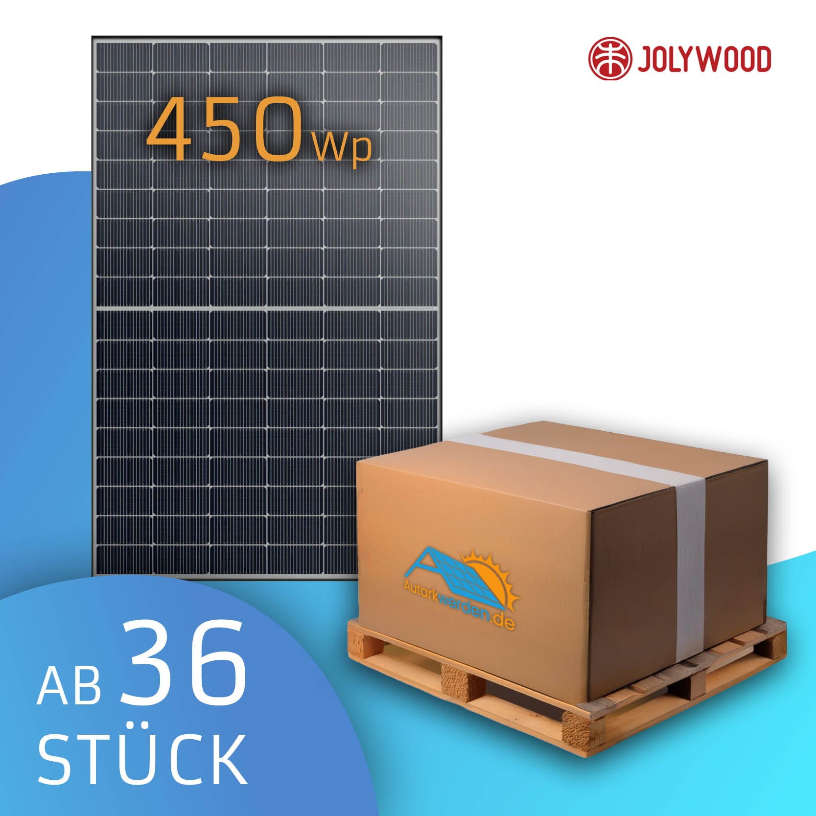 Jolywood 450 Watt Bifazial Glas/Glas Solarmodul Palette