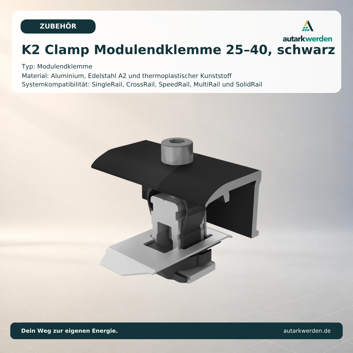 K2 Systems Clamp EC 25–40 mm, schwarz eloxiert, 2004545 – Produktübersicht