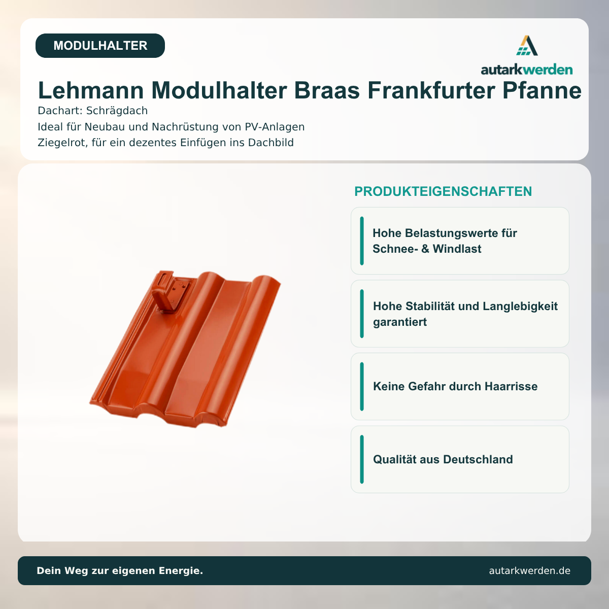 Lehmann Modulhalter Braas Frankfurter Pfanne, ziegelrot Metalldachziegel