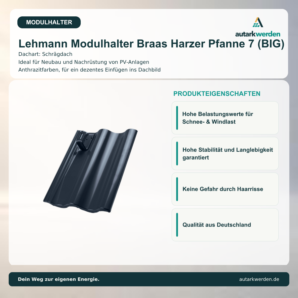 Lehmann Modulhalter für Braas Harzer Pfanne 7 (BIG), anthrazit