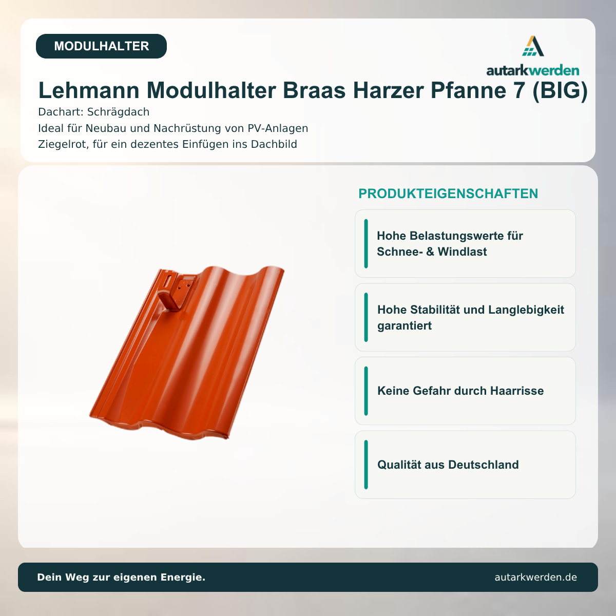 Lehmann Modulhalter für Braas Harzer Pfanne 7 (BIG), ziegelrot