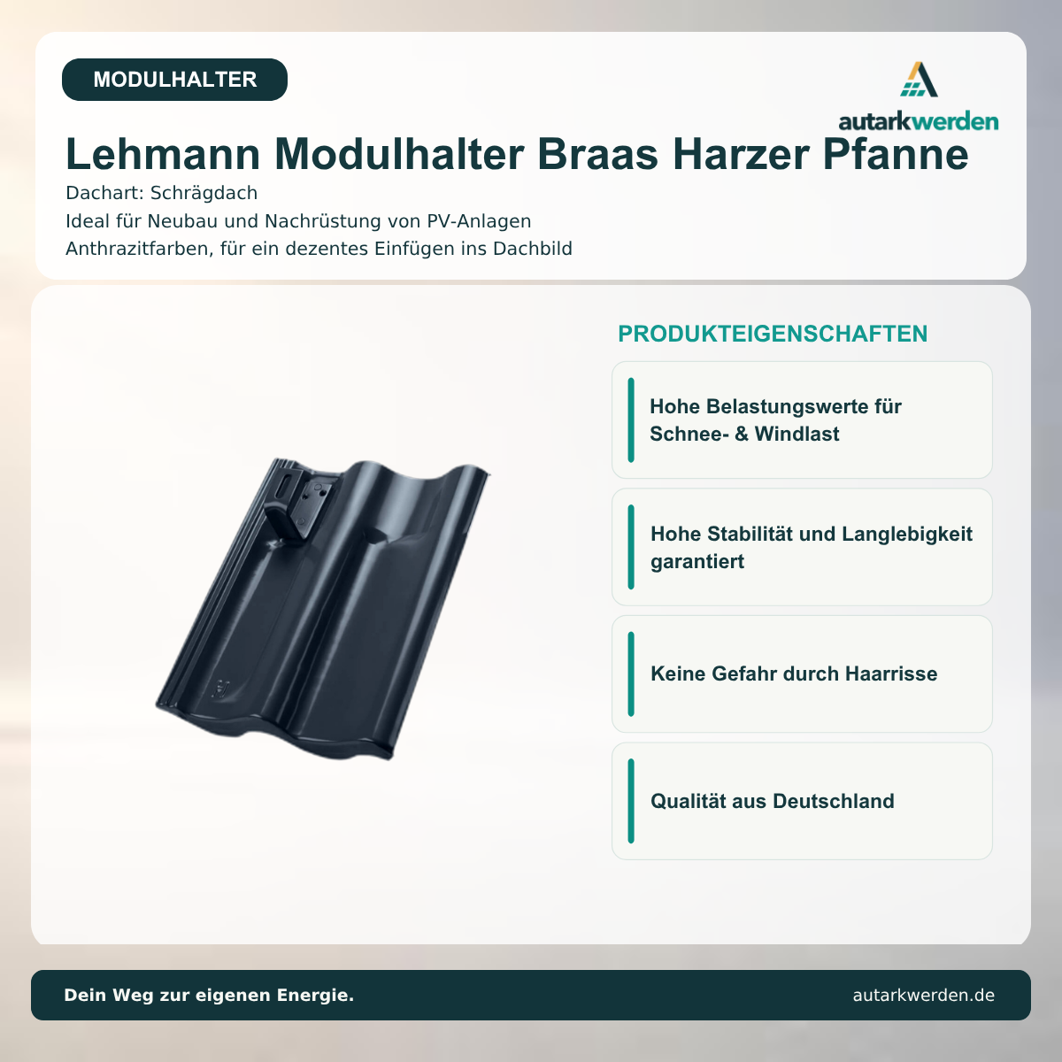 Lehmann Modulhalter für Braas Harzer Pfanne, anthrazit Metalldachziegel