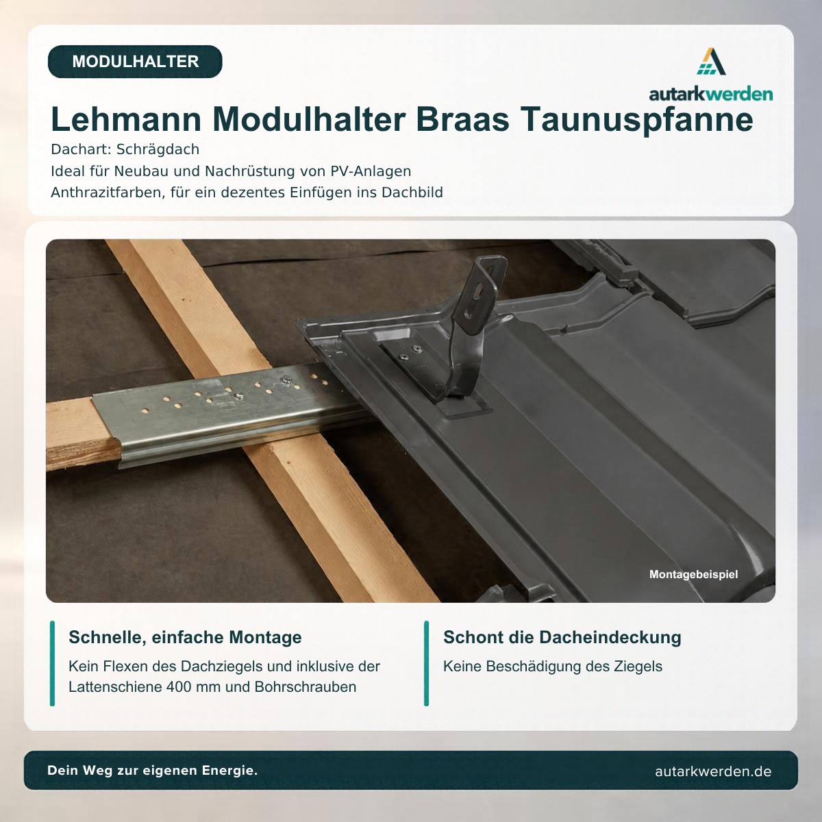 Lehmann Modulhalter Braas Taunuspfanne, anthrazit Metalldachziegel