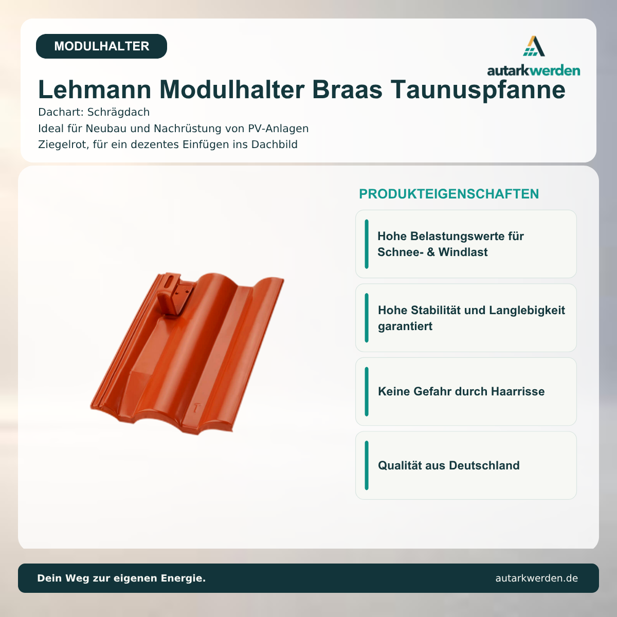 Lehmann Modulhalter Braas Taunus Pfanne, ziegelrot Metalldachziegel