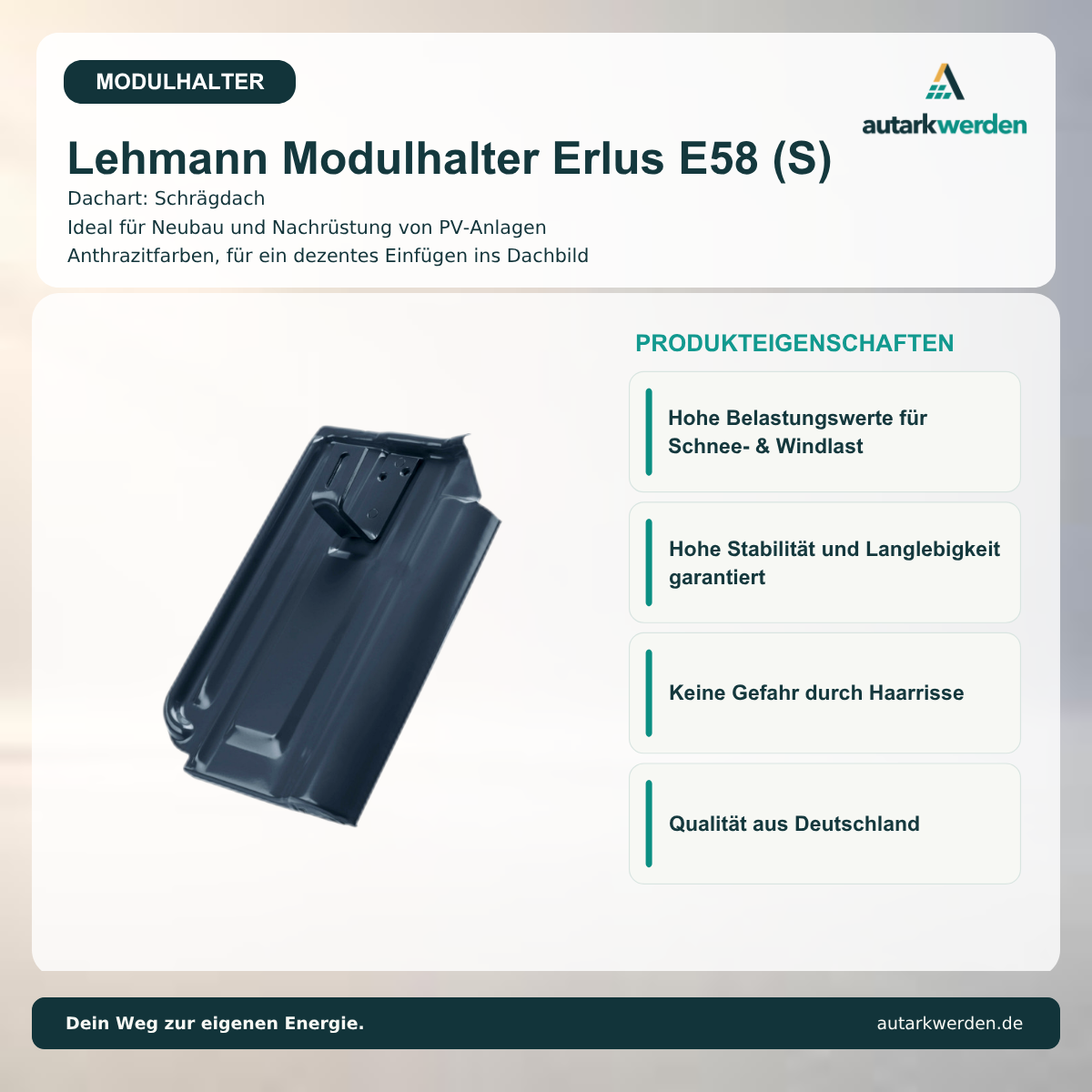 Lehmann Modulhalter Erlus E58, anthrazit Metalldachziegel