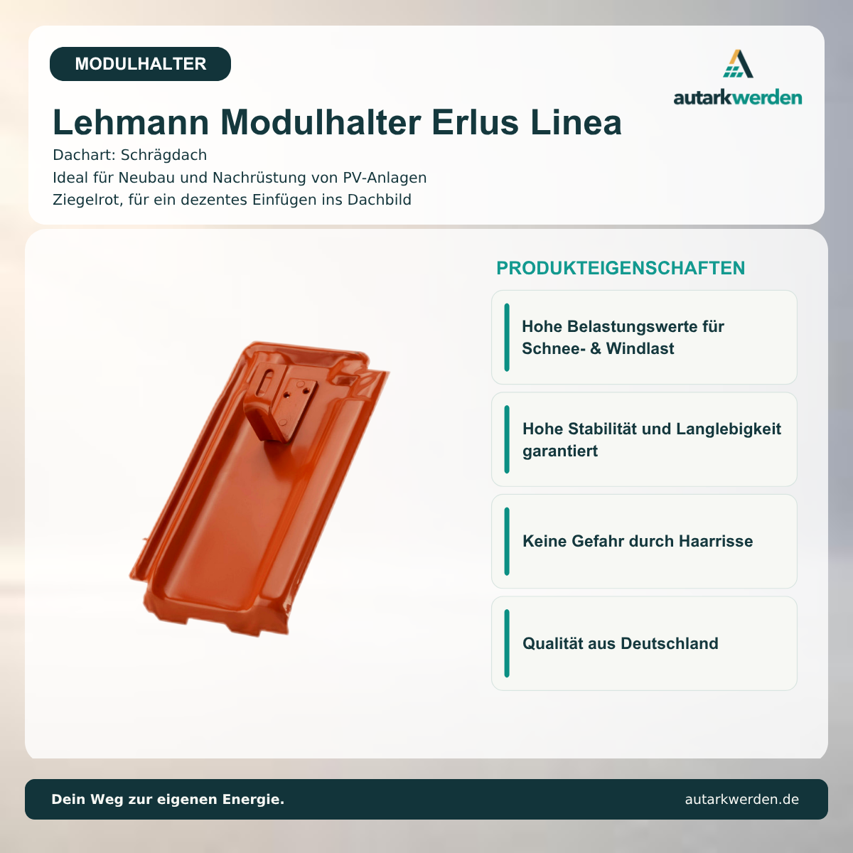Lehmann Modulhalter Erlus Linea, ziegelrot Metalldachziegel