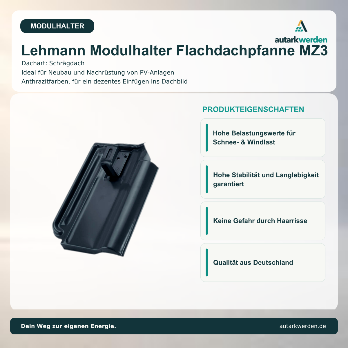 Lehmann Modulhalter Flachdachpfanne MZ 3, anthrazit Metalldachziegel