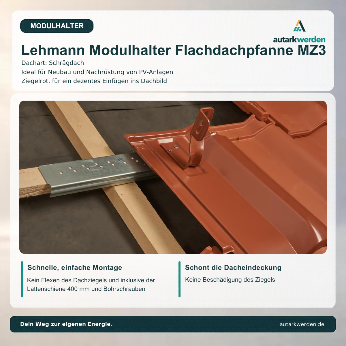 Lehmann Modulhalter Flachdachpfanne MZ3, ziegelrot Metalldachziegel