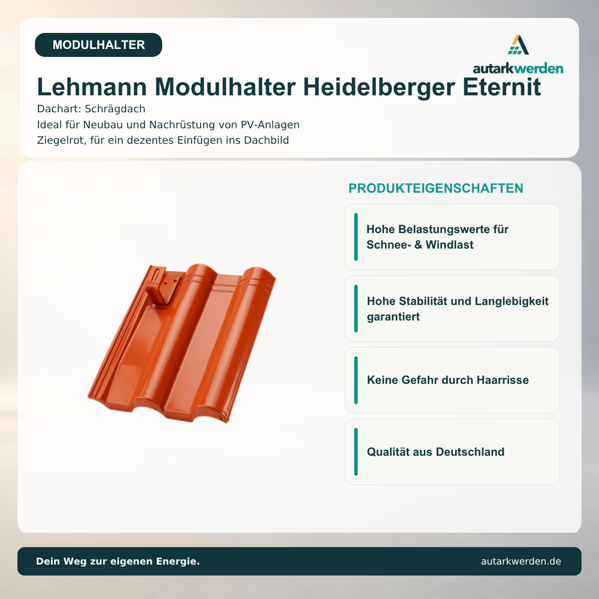 Lehmann Modulhalter Heidelberger Eternit, ziegelrot Metalldachziegel